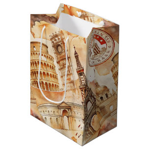Vintage World Travel Stamp Pattern (9) Medium Gift Bag
