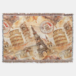 Vintage World Travel Stamp Pattern (9) Throw Blanket
