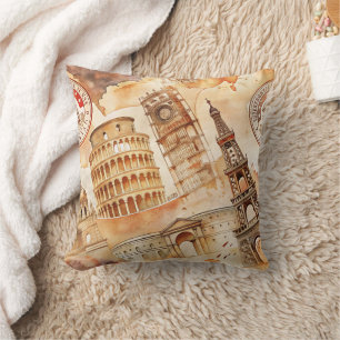 Vintage World Travel Stamp Pattern (9) Throw Pillow