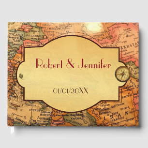Vintage world travel themed wedding guest book
