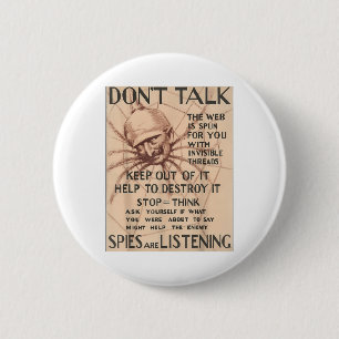Vintage World War 1 Poster Design Talk Spider Spie 2 Inch Round Button