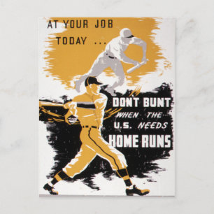 Vintage World War II Don't Bunt Baseball Postcard