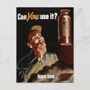 Vintage World War II Fire Extinguisher Safety Postcard