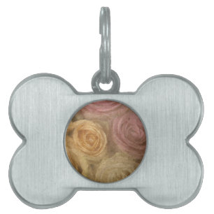 Vintage worn out yellow pink roses pattern chic pet ID tag