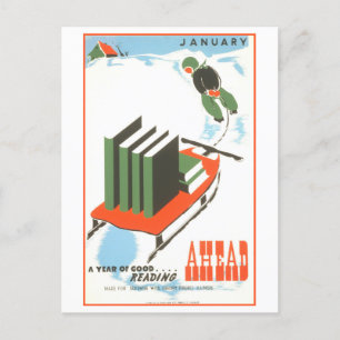 Vintage WPA Library Poster January Reading Postcard