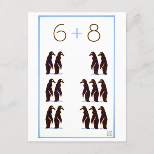 Vintage WPA Math Poster: 6 + 8 Penguins Postcard