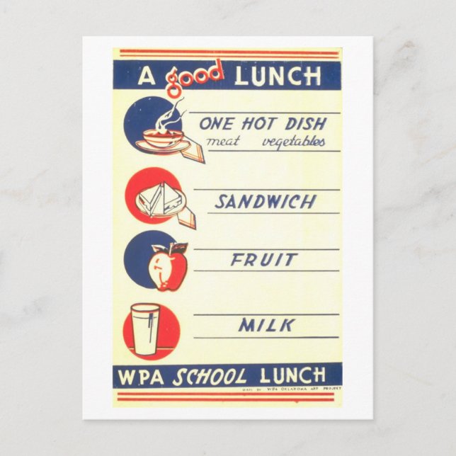 Vintage WPA Poster "A Good Lunch" Nutrition Postcard (Front)