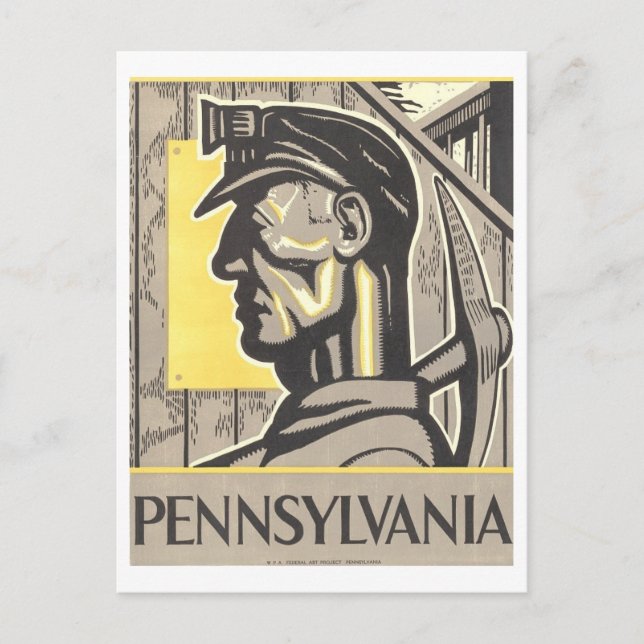 Vintage WPA Poster: Pennsylvania Coal Miner Postcard (Front)