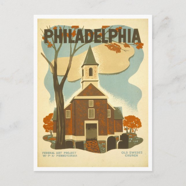 Vintage WPA Poster Philadelphia Old Swedes Church Postcard (Front)