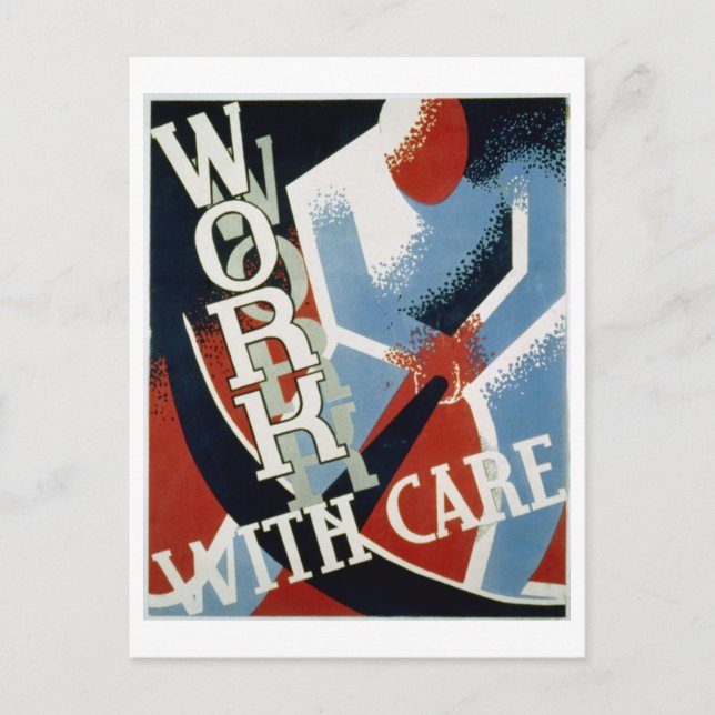 Vintage WPA "Work with Care" Poster Postcard (Front)