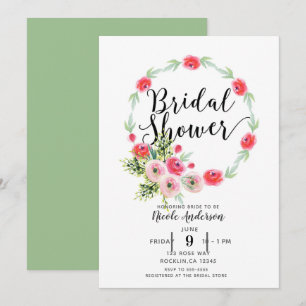 Vintage Wreath Floral Watercolor Bridal Shower Invitation