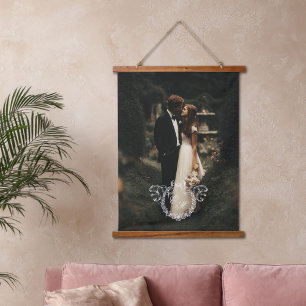Vintage Wreath Monogram Wedding Photo Memory Hanging Tapestry