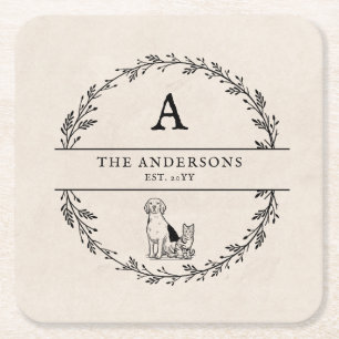 Vintage Wreath Newlywed Personalized Gift Monogram Square Paper Coaster