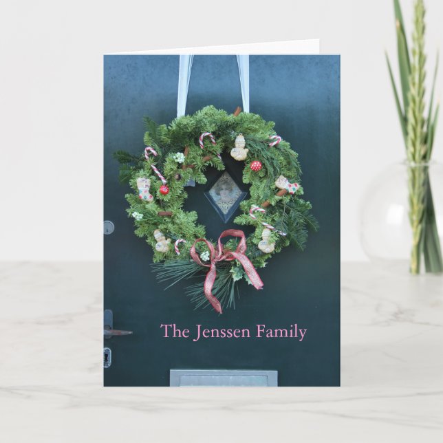 Vintage wreath on door address announcement (Front)