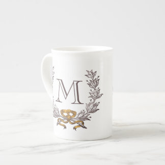 Vintage Wreath Personalized Monogram Initial Bone China Mug