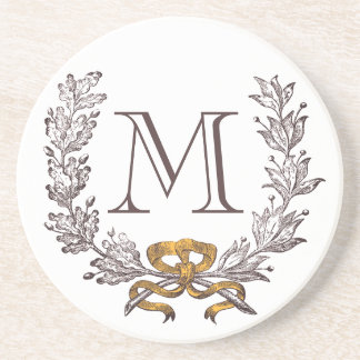Vintage Wreath Personalized Monogram Initial Coaster
