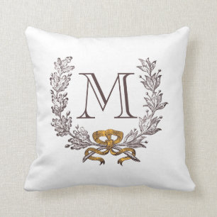 Vintage Wreath Personalized Monogram Initial Throw Pillow