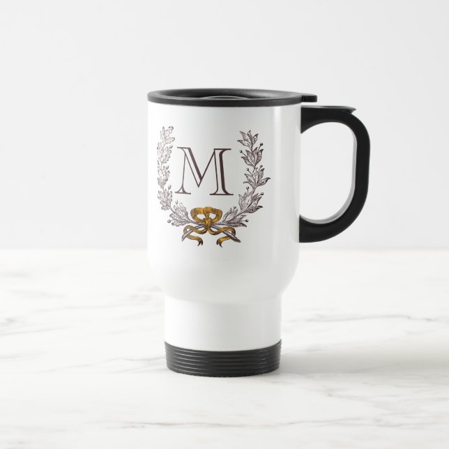 Vintage Wreath Personalized Monogram Initial Travel Mug (Right)