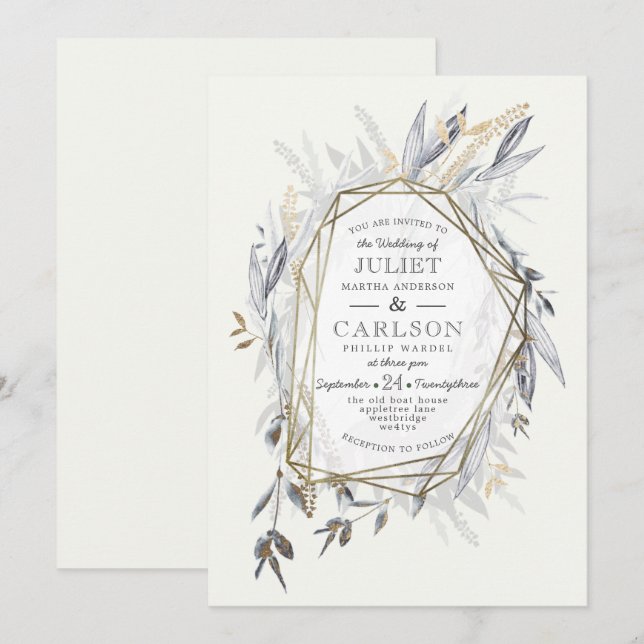 Vintage Wreath with rustic Foliage Invitation (Front/Back)