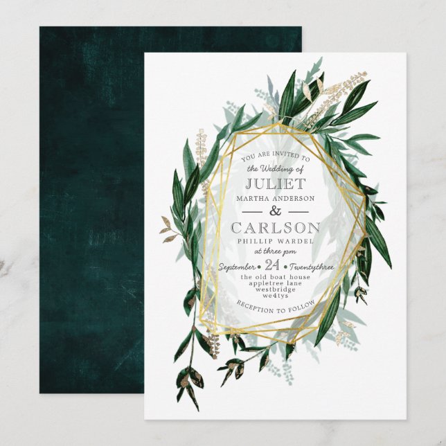 Vintage Wreath with rustic Foliage Invitation (Front/Back)