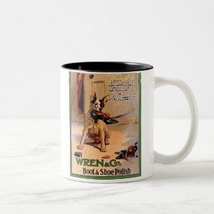Vintage Wren & Co. Boot & Shoe Polish Ad Dog with  Two-Tone Coffee Mug