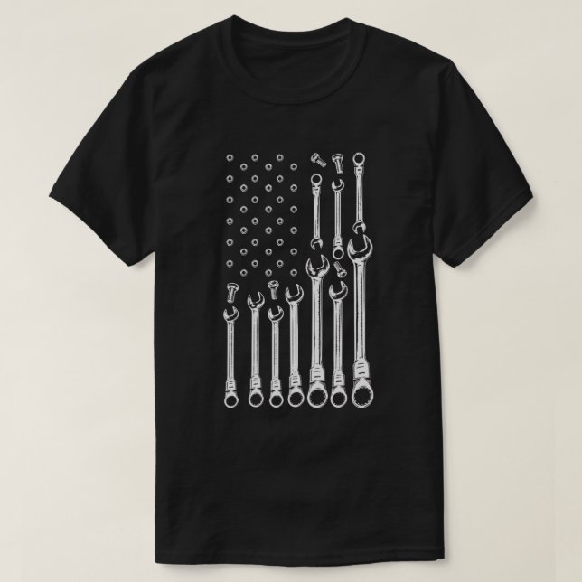 Vintage Wrench & Bolt Pattern Industrial Tool T-Shirt (Design Front)