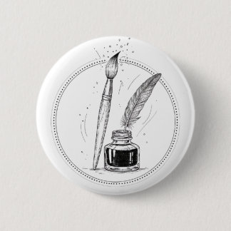 Vintage Writer Ink & Feather Minimal Dark Art 2 Inch Round Button