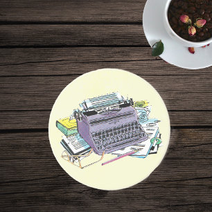 Vintage Writer’s Tools Typewriter Paper Pencil Coaster