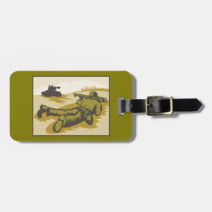 Vintage WW2 Bazooka Soldier and Tank Luggage Tag