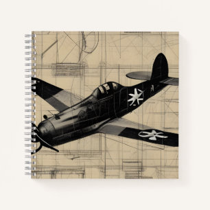 Vintage ww2 Fighter Plane Pencil Sketch Design Notebook