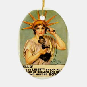 Vintage WWI Hello This Is Liberty Speaking Poster Ceramic Ornament