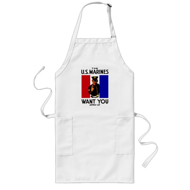 Vintage WWI Marine Recruitment Poster Long Apron (Front)