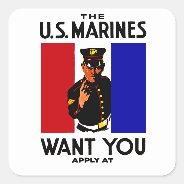 Vintage WWI Marine Recruitment Poster Square Sticker (Front)