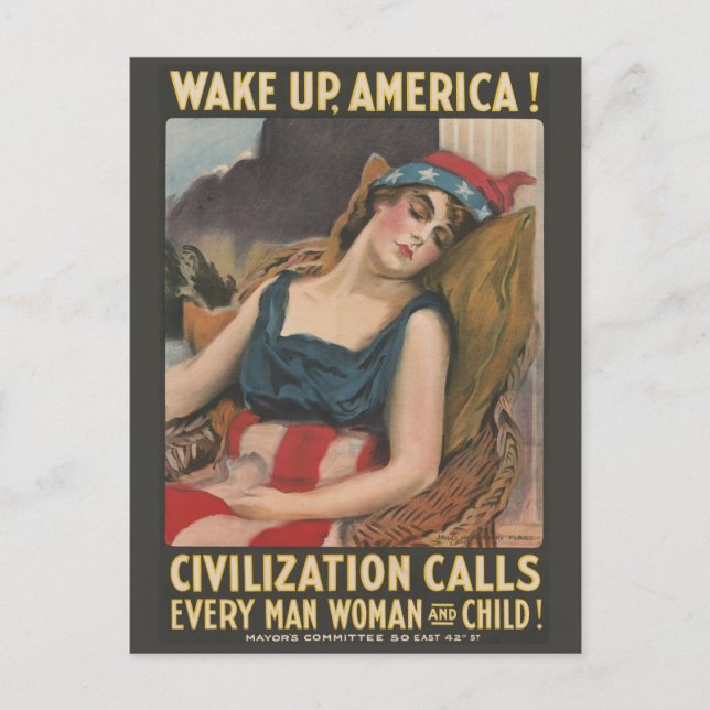 Vintage WWI Wake Up America  Postcard (Front)