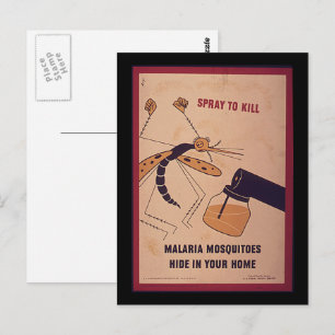 Vintage WWII Kill Malaria Mosquitoes Postcard