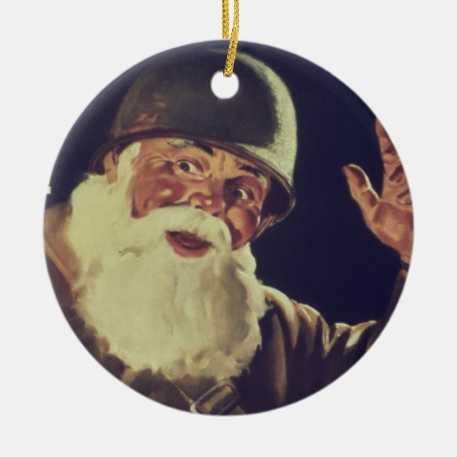 Vintage WWII Santa Ceramic Ornament (Front)