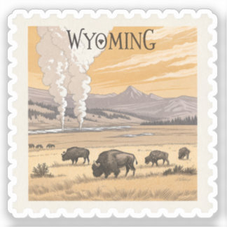 Vintage Wyoming Yellowstone Bison Geyser Stamp