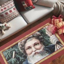 Vintage Xmas Decor Santa Christmas Area Rug 5'X3'