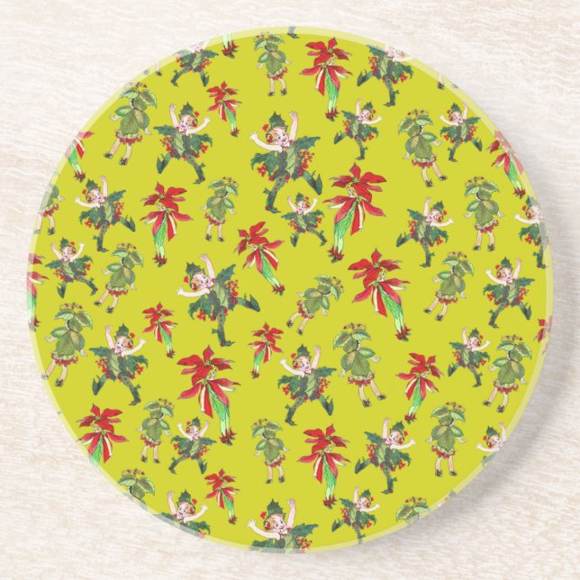 Vintage Xmas Pixies Coaster (Front)