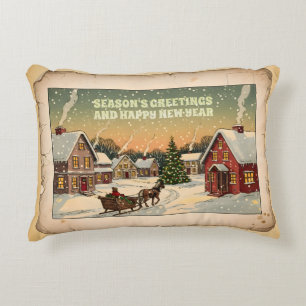 Vintage Xmas Village “Season’s Greetings” Pillow 