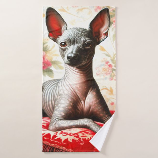 Vintage Xoloitzcuintle  Illustration Bath Towel (Bath Towel)