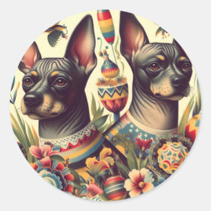 Vintage Xoloitzcuintle Illustration Classic Round Sticker