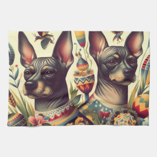 Vintage Xoloitzcuintle Illustration Kitchen Towel