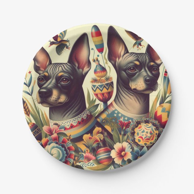 Vintage Xoloitzcuintle Illustration Paper Plate (Front)