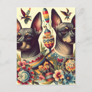 Vintage Xoloitzcuintle Illustration Postcard