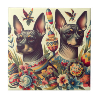 Vintage Xoloitzcuintle Illustration Tile