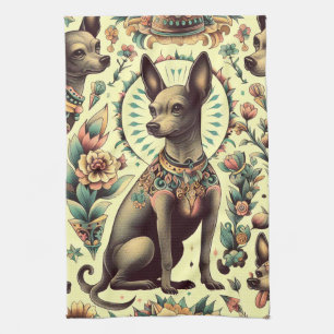 Vintage Xoloitzcuintle Seamless Kitchen Towel