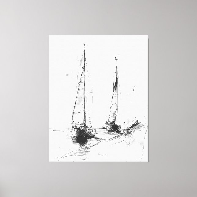 Vintage Yacht Sketch – Nautical Minimal Art Canvas Print (Front)