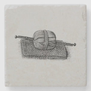 Vintage Yarn and Knitting Stone Coaster