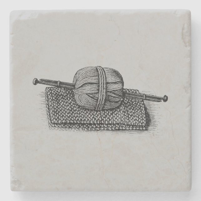 Vintage Yarn and Knitting Stone Coaster (Front)